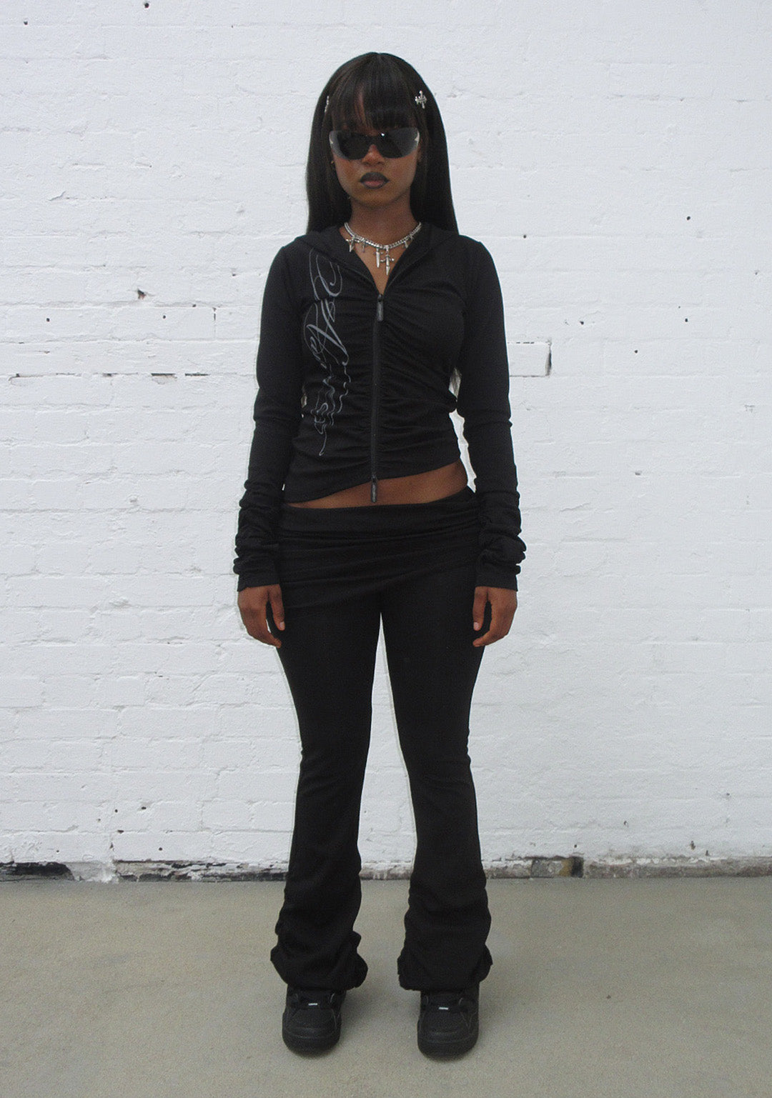 CRUSH SCULPT STRETCH DRAPE PANTS BLACK