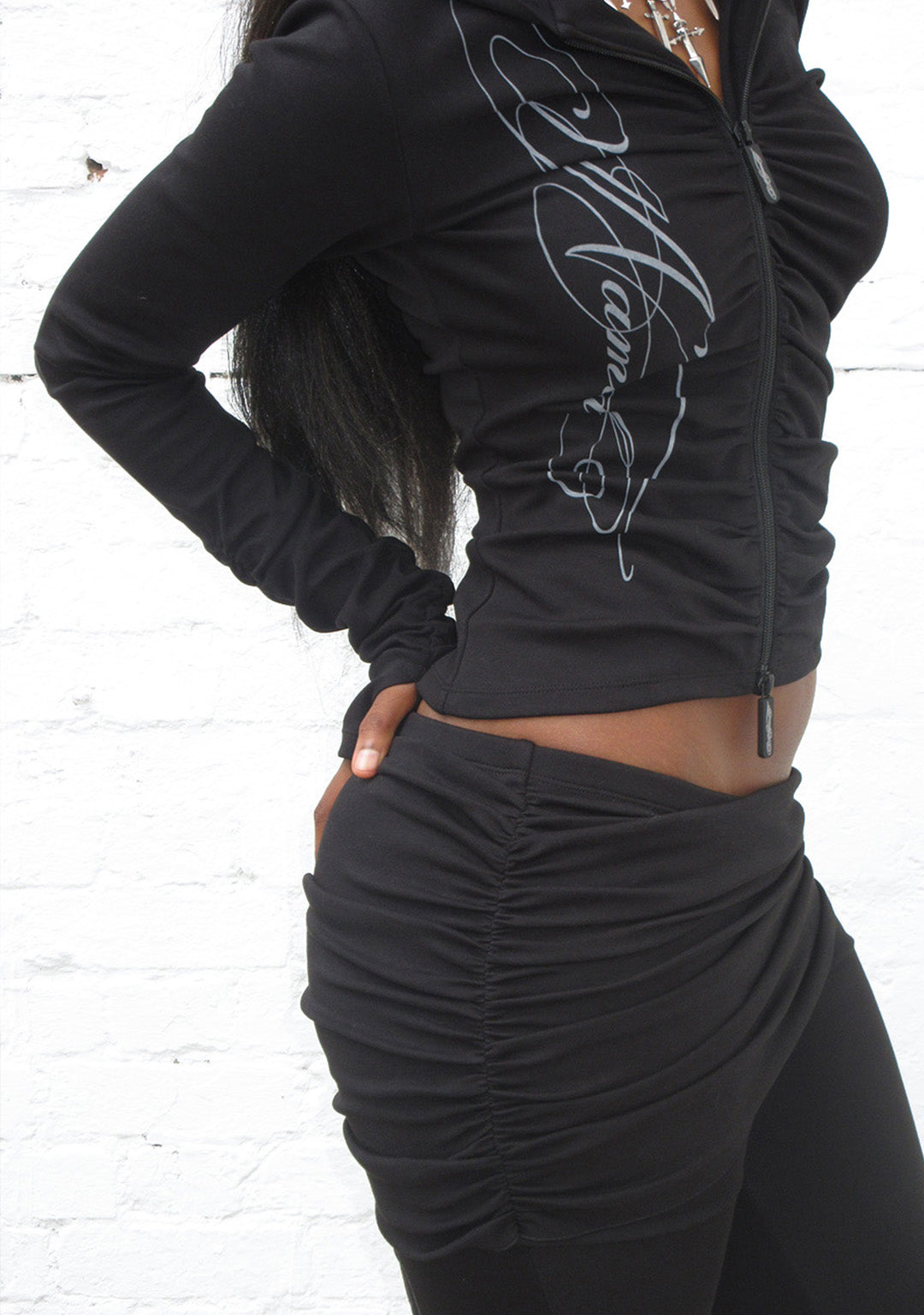 CRUSH SCULPT STRETCH DRAPE PANTS BLACK