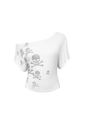 CRYPTIC RHINESTONE OFF THE SHOULDER TOP WHITE