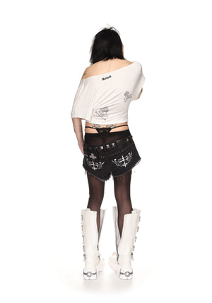 CRYPTIC RHINESTONE OFF THE SHOULDER TOP WHITE