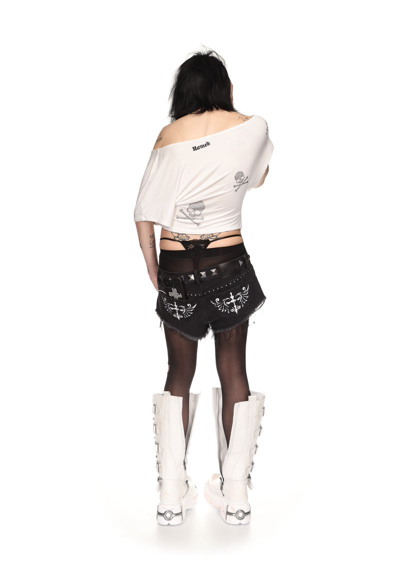CRYPTIC RHINESTONE OFF THE SHOULDER TOP WHITE