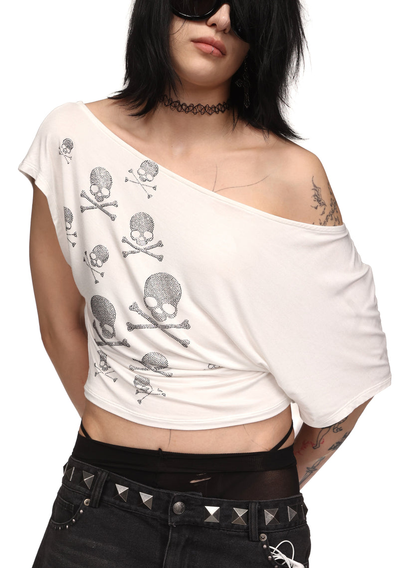 CRYPTIC RHINESTONE OFF THE SHOULDER TOP WHITE