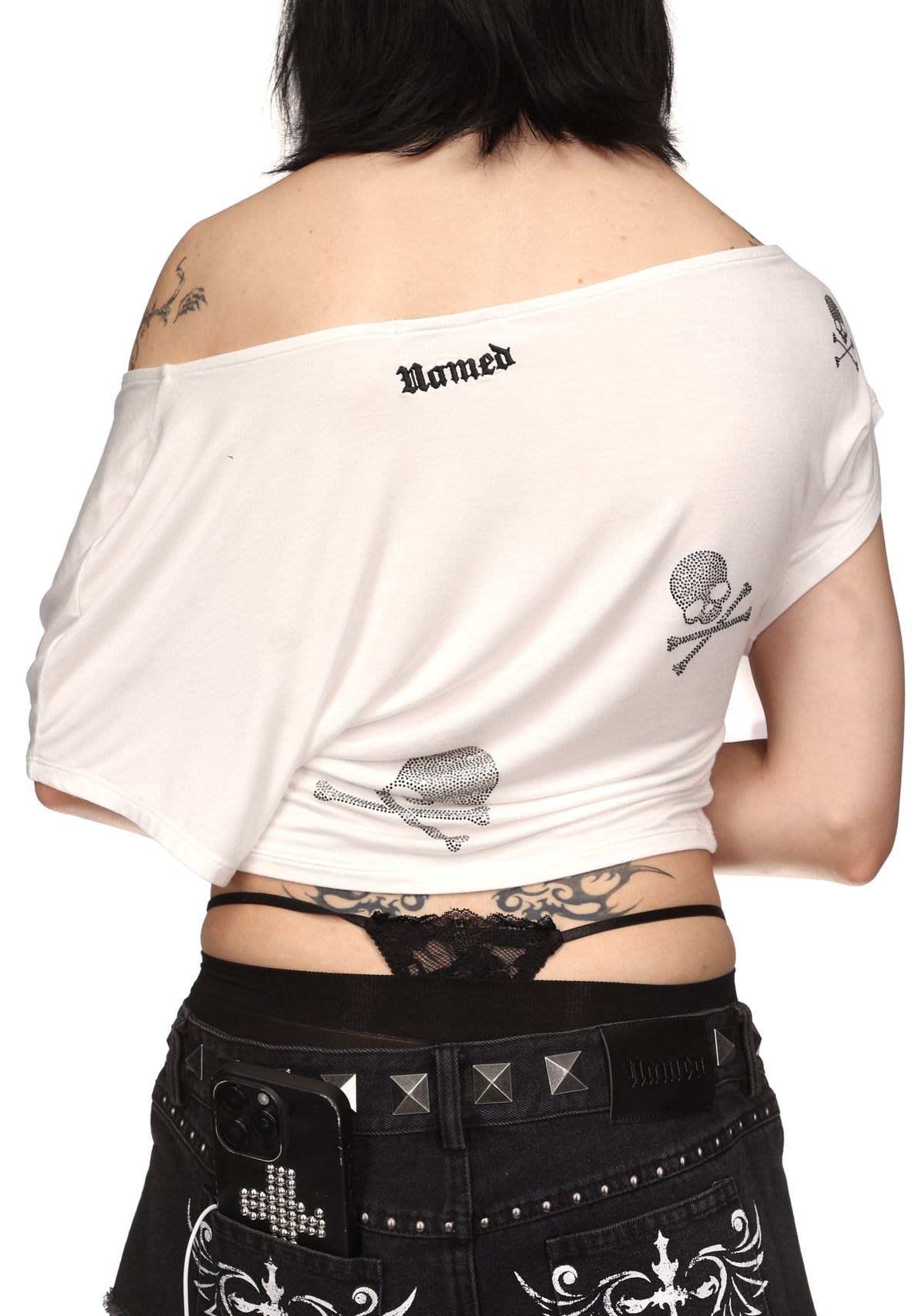 CRYPTIC RHINESTONE OFF THE SHOULDER TOP WHITE