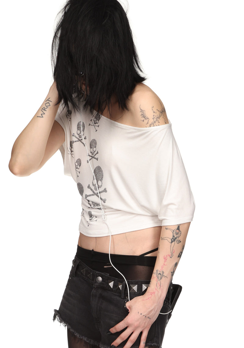 CRYPTIC RHINESTONE OFF THE SHOULDER TOP WHITE