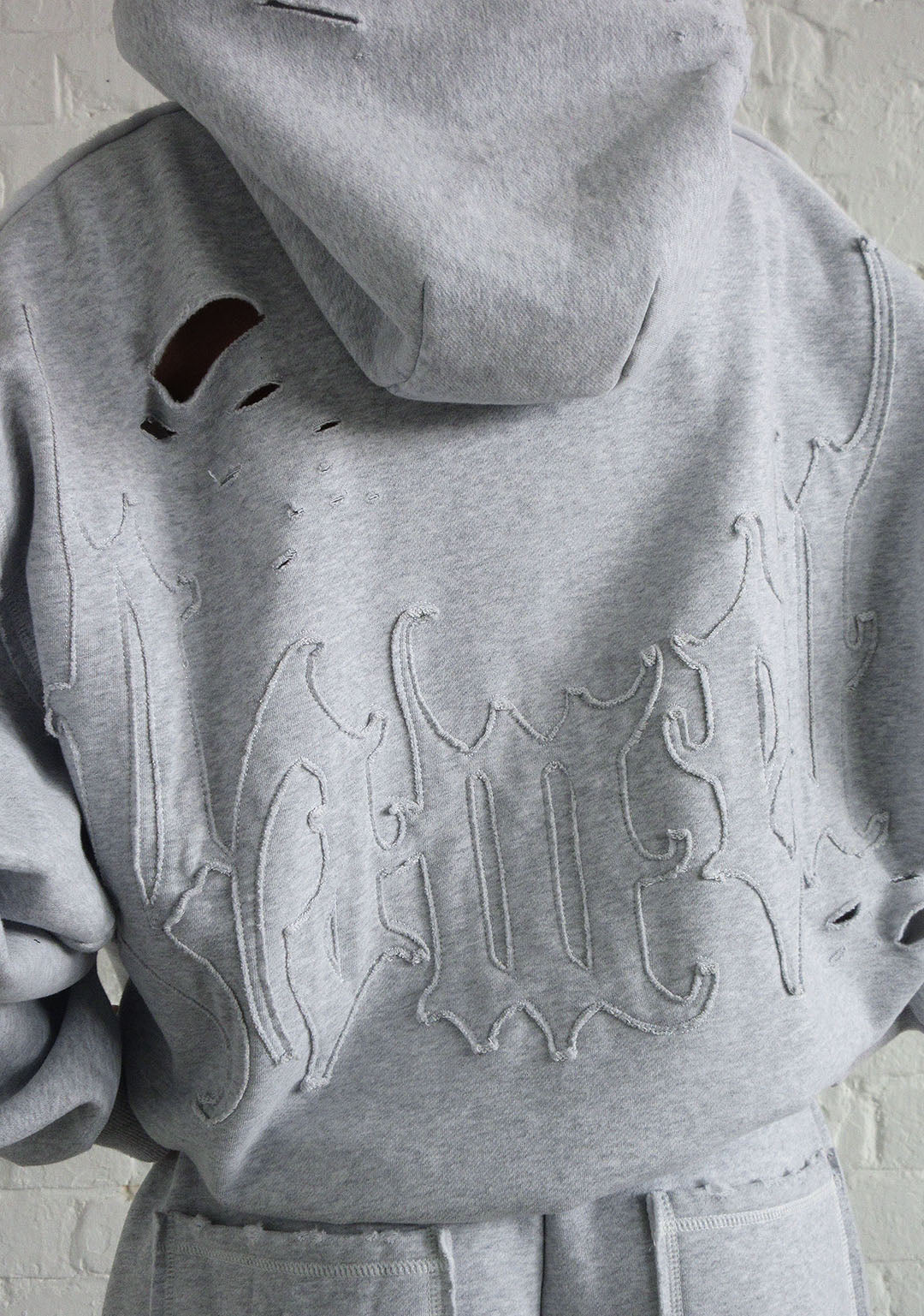 CURSE DISTRESSED ZIP HOODIE GREY MARL