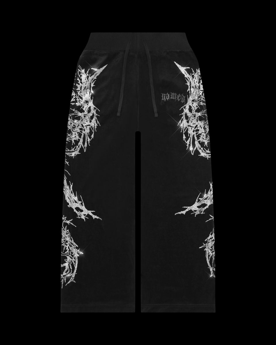 CURSE RHINESTONE VELOUR SWEATPANTS BLACK