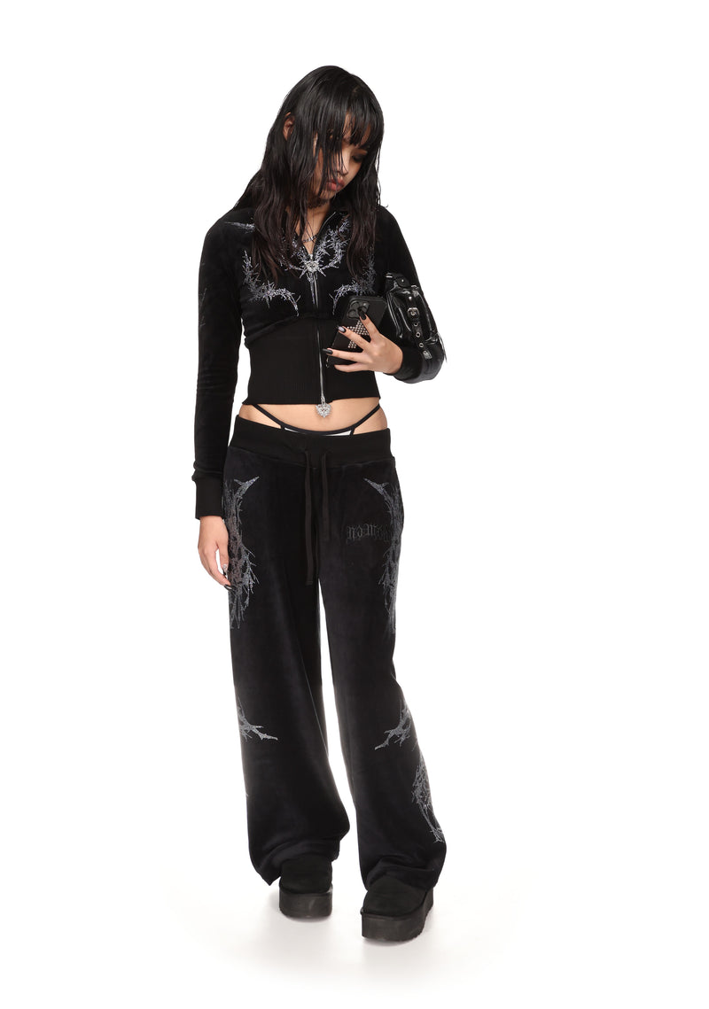 CURSE RHINESTONE VELOUR SWEATPANTS BLACK