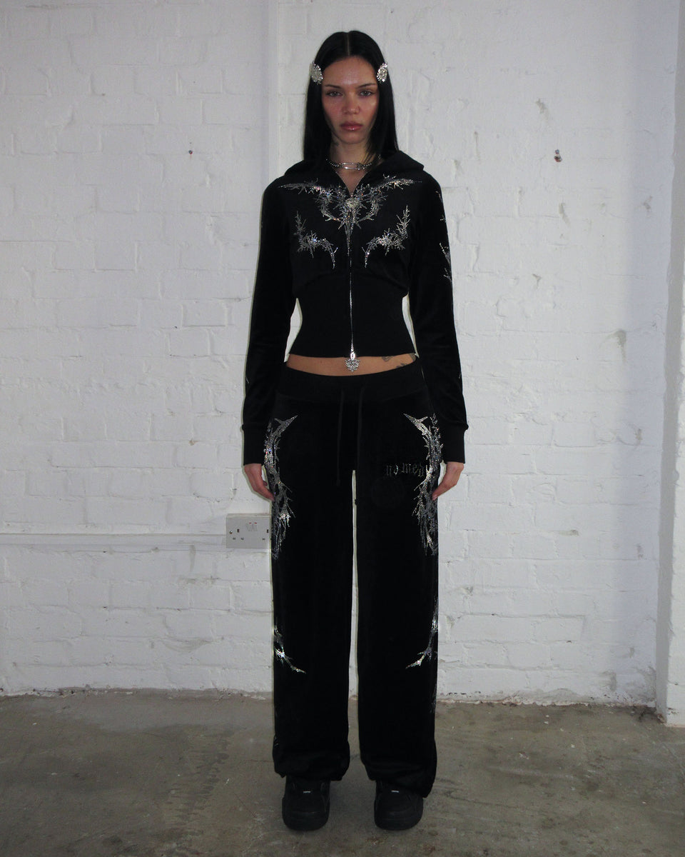 CURSE RHINESTONE VELOUR SWEATPANTS BLACK