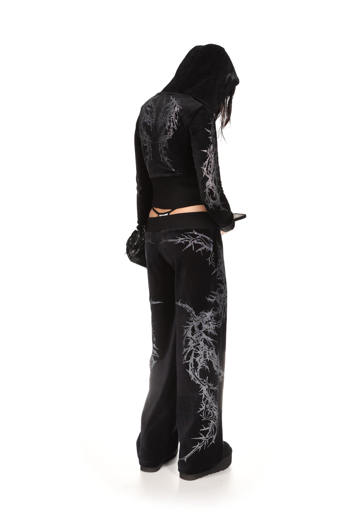 CURSE RHINESTONE VELOUR SWEATPANTS BLACK