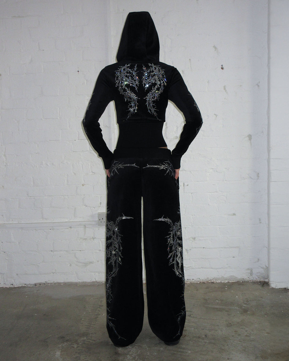 CURSE RHINESTONE VELOUR SWEATPANTS BLACK