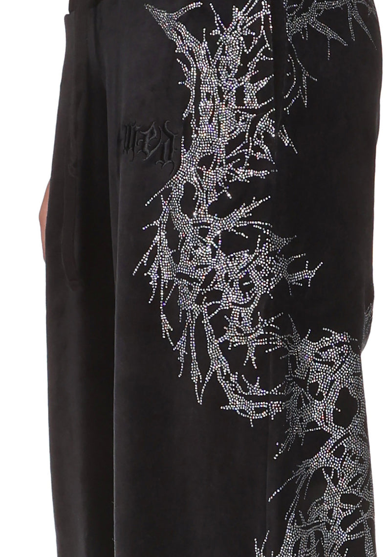 CURSE RHINESTONE VELOUR SWEATPANTS BLACK