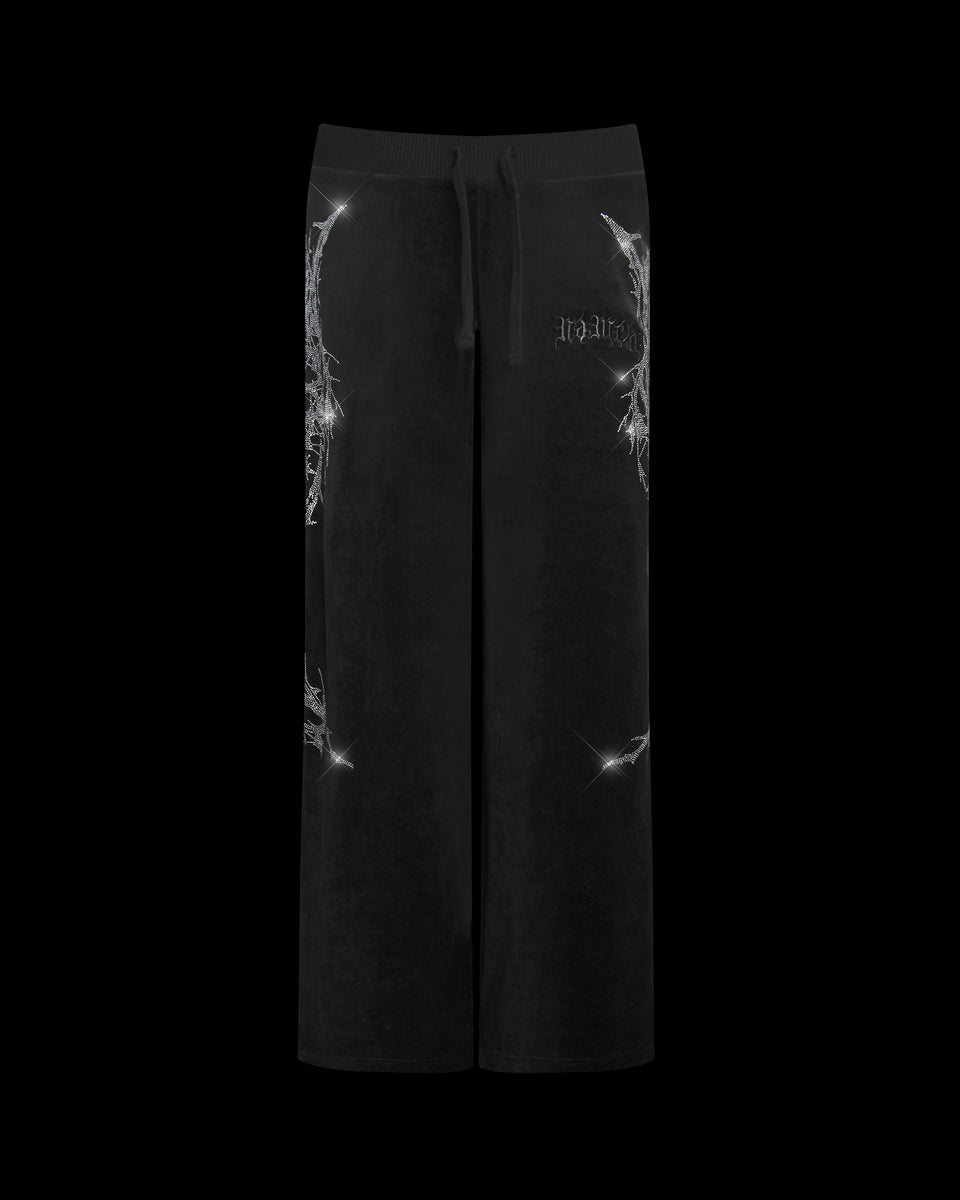 CURSE RHINESTONE VELOUR SWEATPANTS BLACK