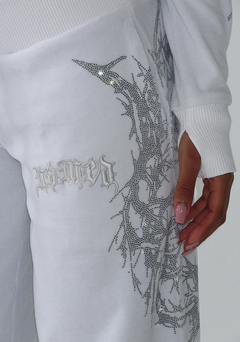 CURSE RHINESTONE VELOUR SWEATPANTS SALT