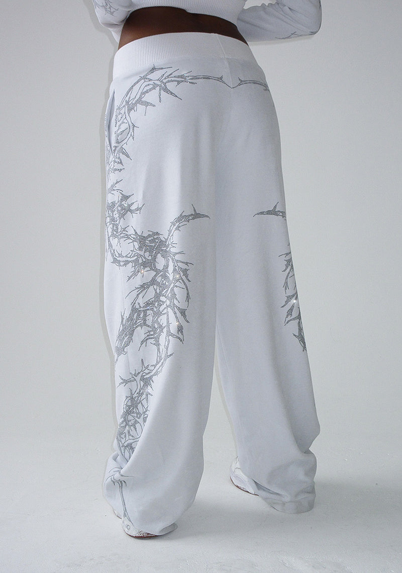 CURSE RHINESTONE VELOUR SWEATPANTS SALT