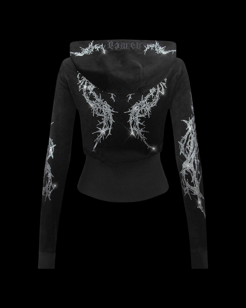 CURSE RHINESTONE VELOUR ZIP HOODIE BLACK
