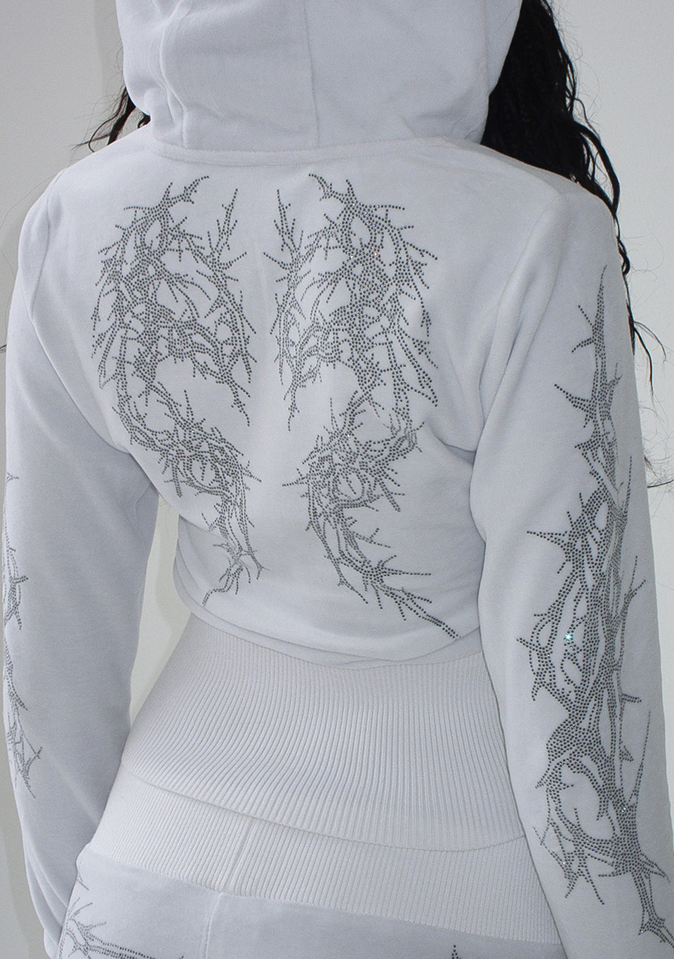 CURSE RHINESTONE VELOUR ZIP HOODIE SALT