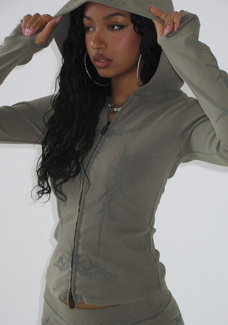 CURSE SCULPT STRETCH ZIP HOODIE WASHED ARMY GREEN
