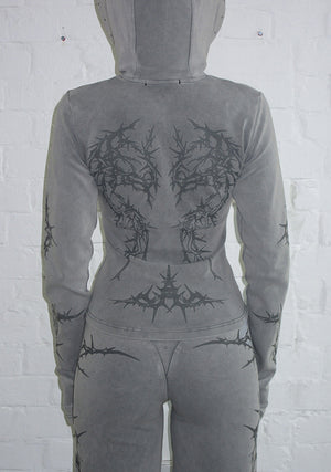 CURSE SCULPT STRETCH ZIP HOODIE WASHED GREY
