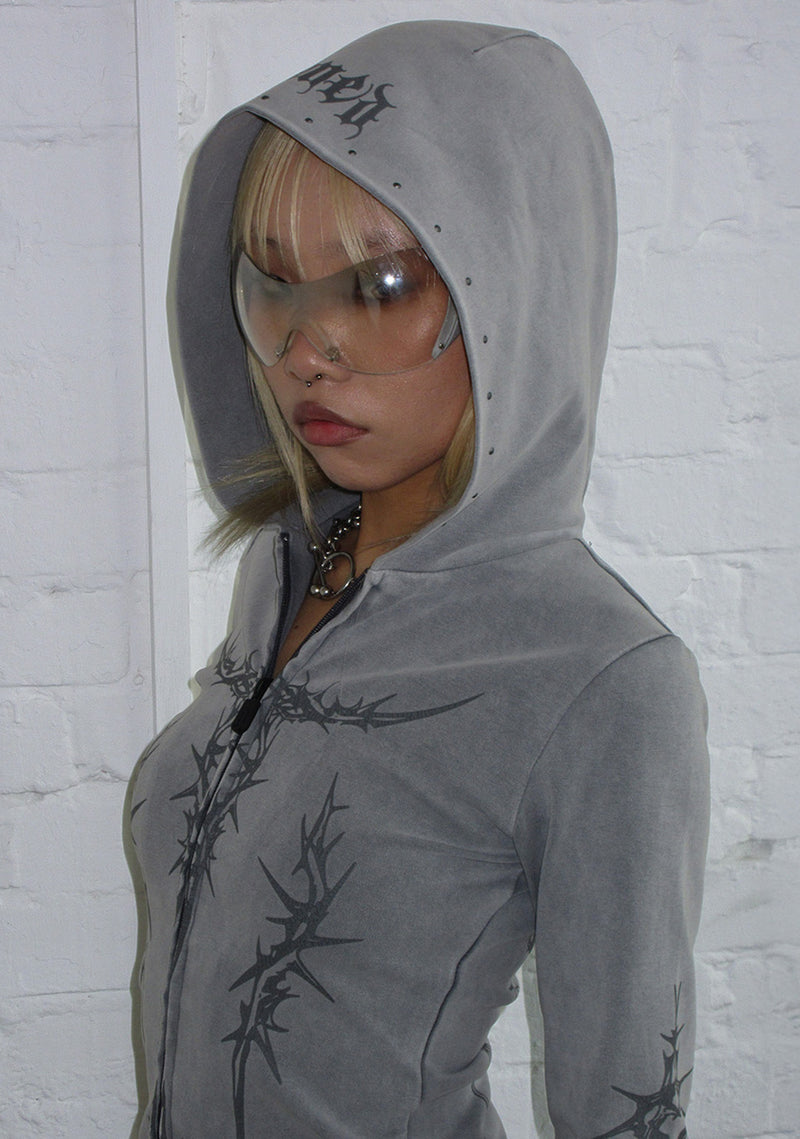 CURSE SCULPT STRETCH ZIP HOODIE WASHED GREY