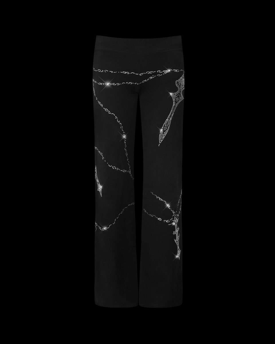 DAGGERS RHINESTONE SCULPT STRETCH PANTS BLACK