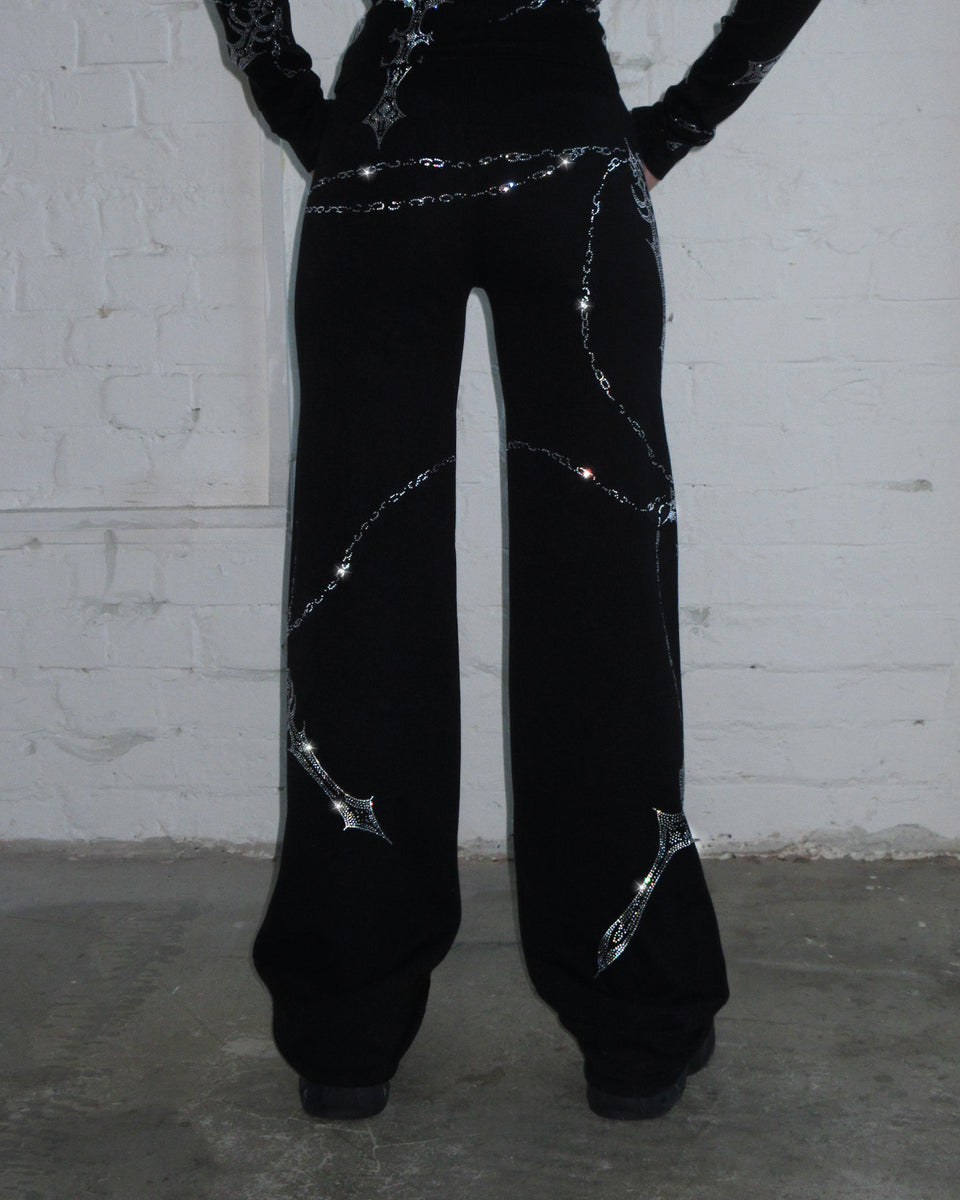 DAGGERS RHINESTONE SCULPT STRETCH PANTS BLACK