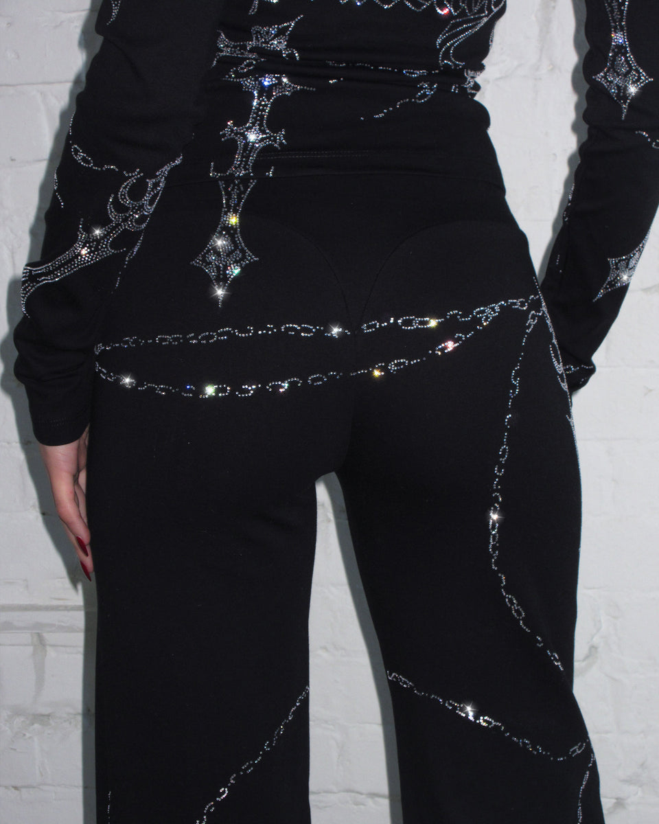 DAGGERS RHINESTONE SCULPT STRETCH PANTS BLACK