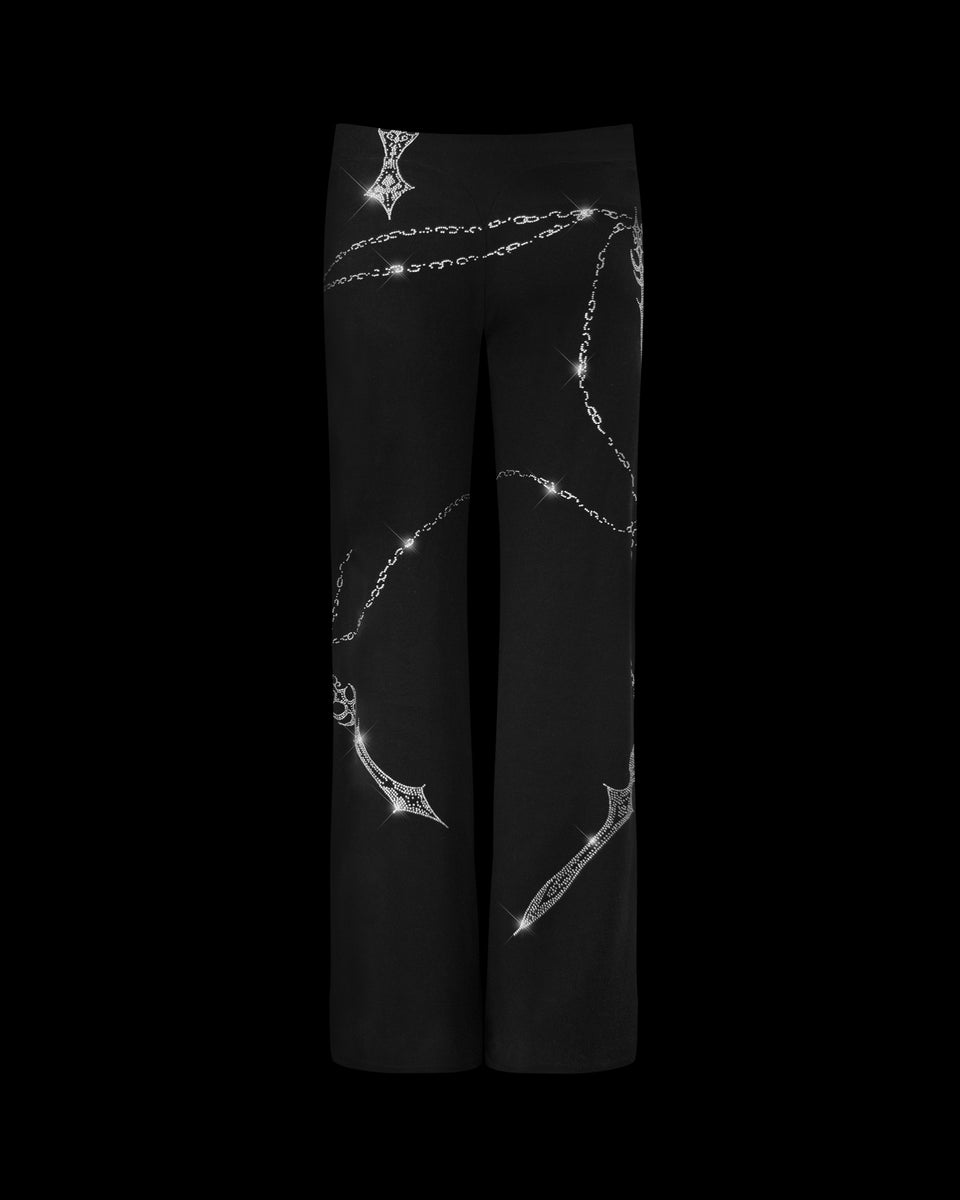 DAGGERS RHINESTONE SCULPT STRETCH PANTS BLACK