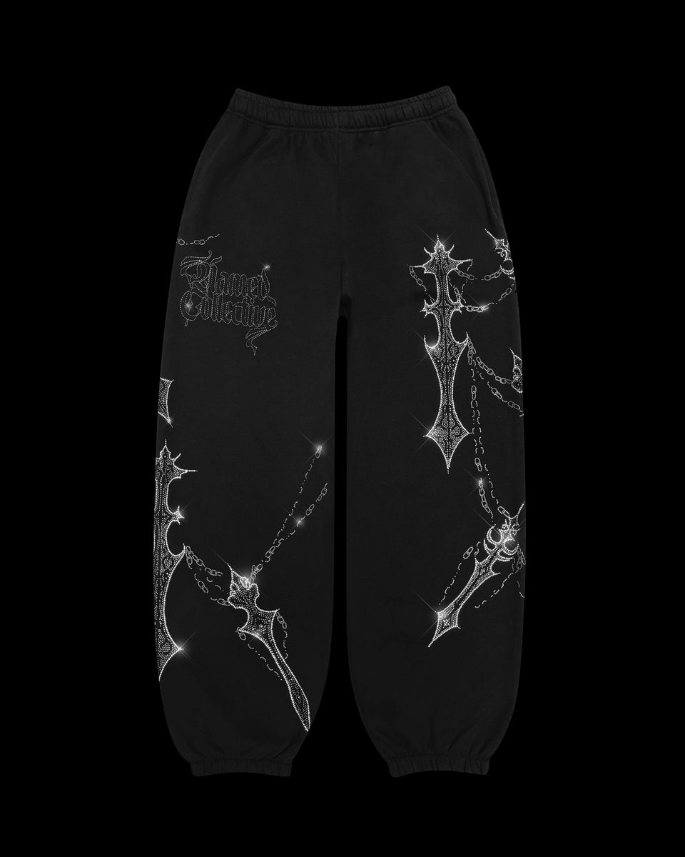 DAGGERS RHINESTONE SWEATPANTS BLACK