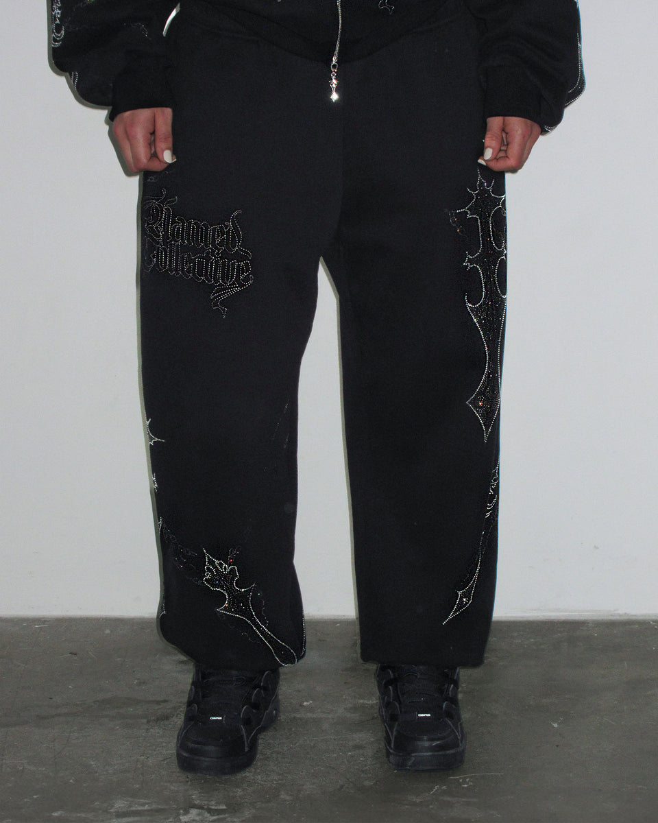 DAGGERS RHINESTONE SWEATPANTS BLACK