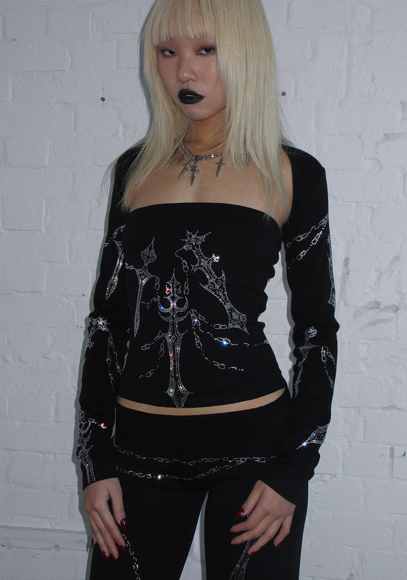 DAGGERS RHINESTONE TWO PIECE TUBE TOP SET