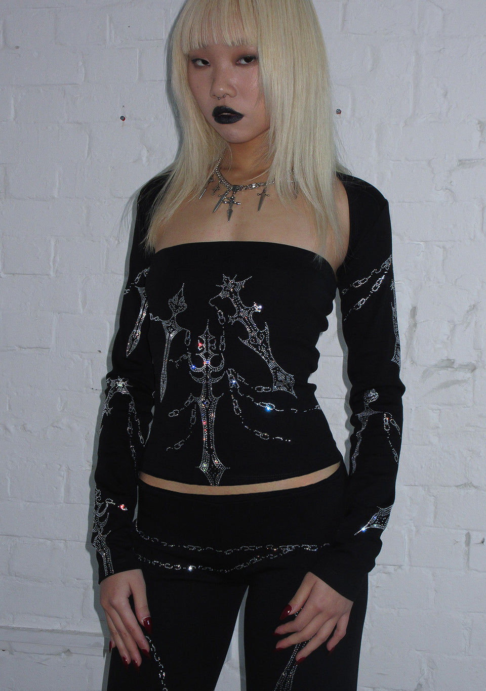 DAGGERS RHINESTONE TWO PIECE TUBE TOP SET