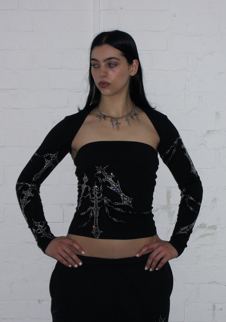DAGGERS RHINESTONE TWO PIECE TUBE TOP SET