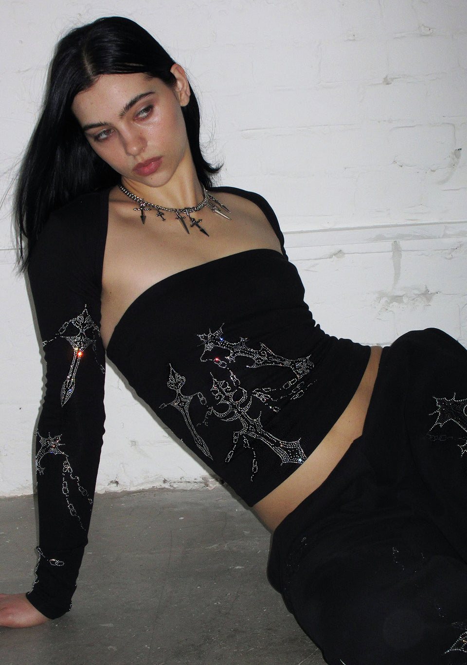 DAGGERS RHINESTONE TWO PIECE TUBE TOP SET
