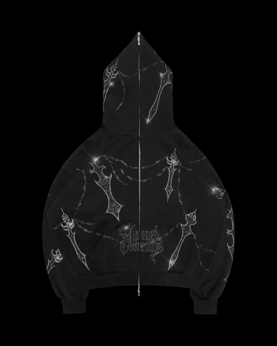 DAGGERS RHINESTONE ZIP HOODIE BLACK