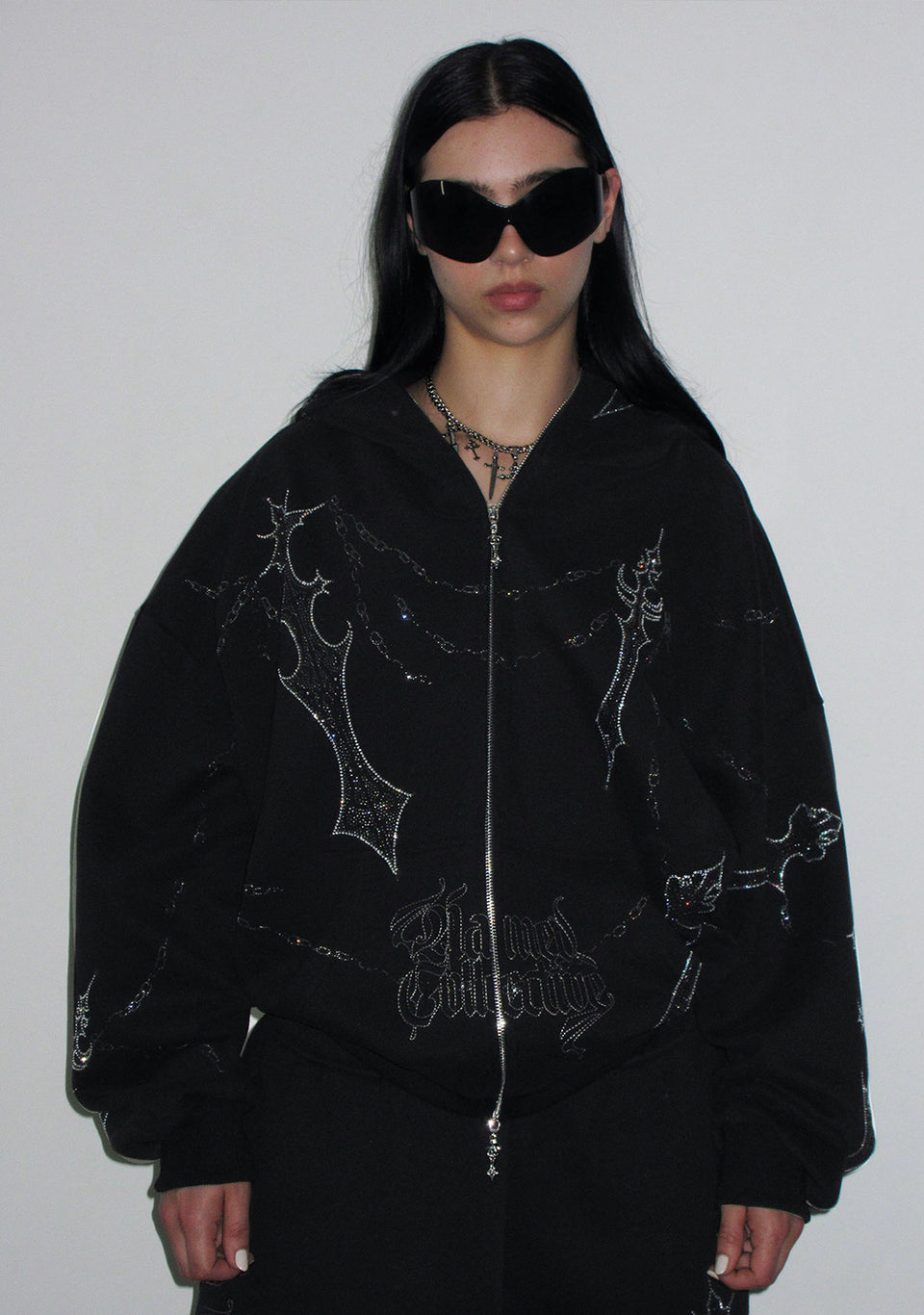 DAGGERS RHINESTONE ZIP HOODIE BLACK
