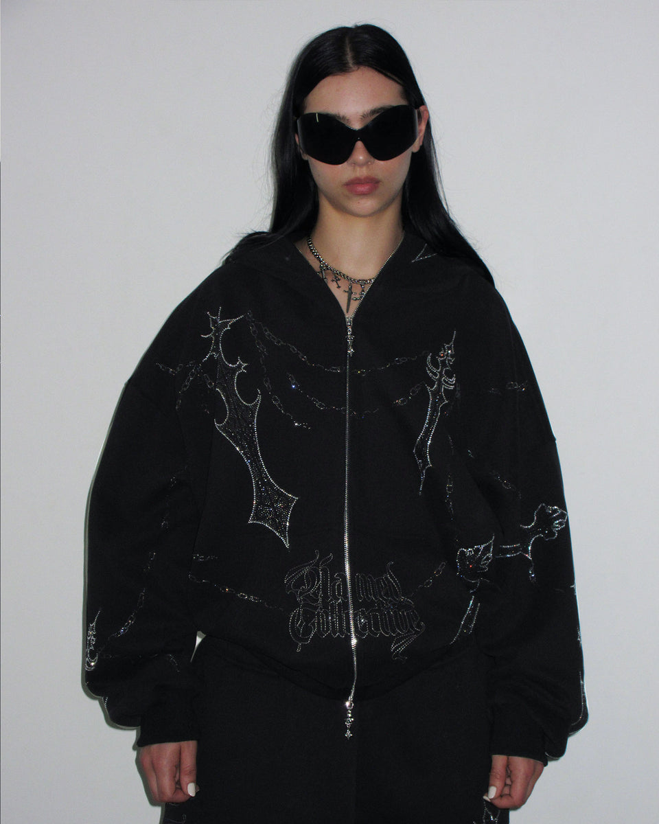 DAGGERS RHINESTONE ZIP HOODIE BLACK