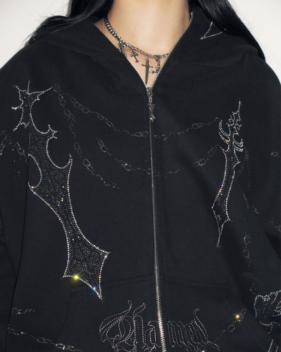 DAGGERS RHINESTONE ZIP HOODIE BLACK