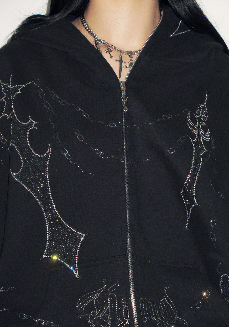 DAGGERS RHINESTONE ZIP HOODIE BLACK