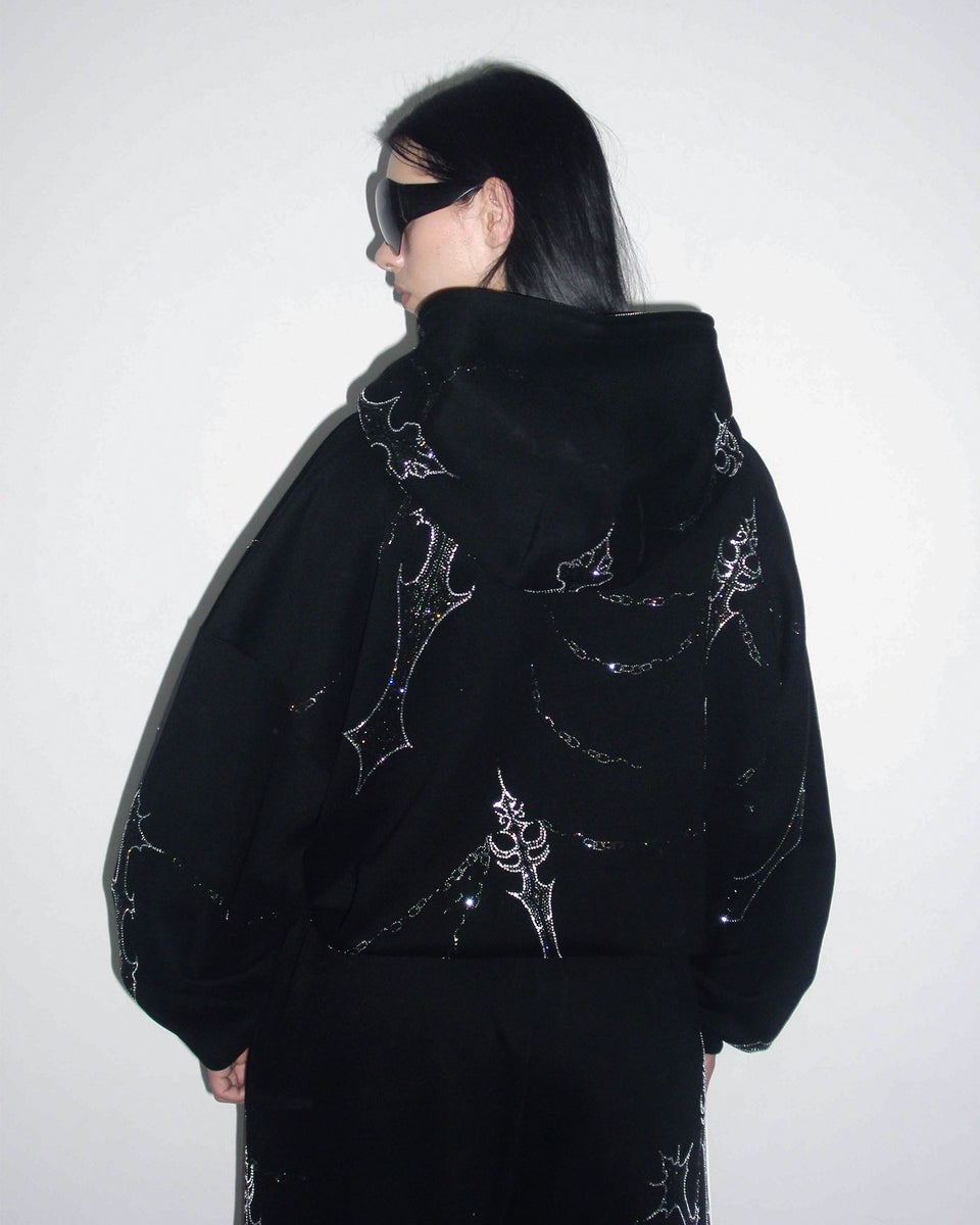 DAGGERS RHINESTONE ZIP HOODIE BLACK