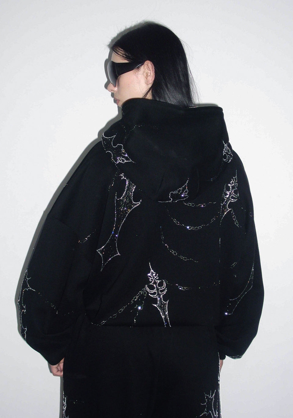 DAGGERS RHINESTONE ZIP HOODIE BLACK