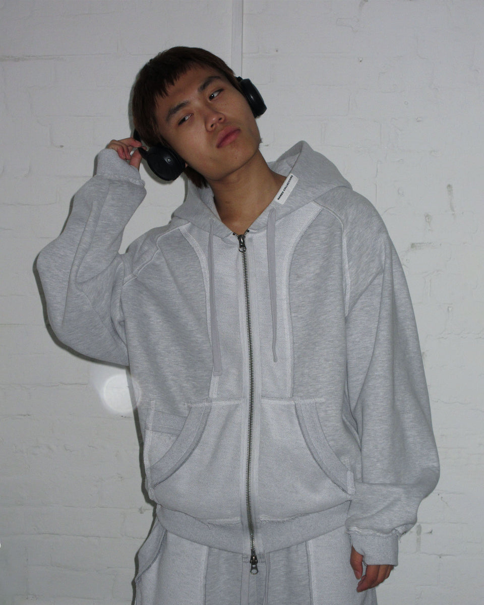 DECONSTRUCTED ZIP HOODIE GREY MARL