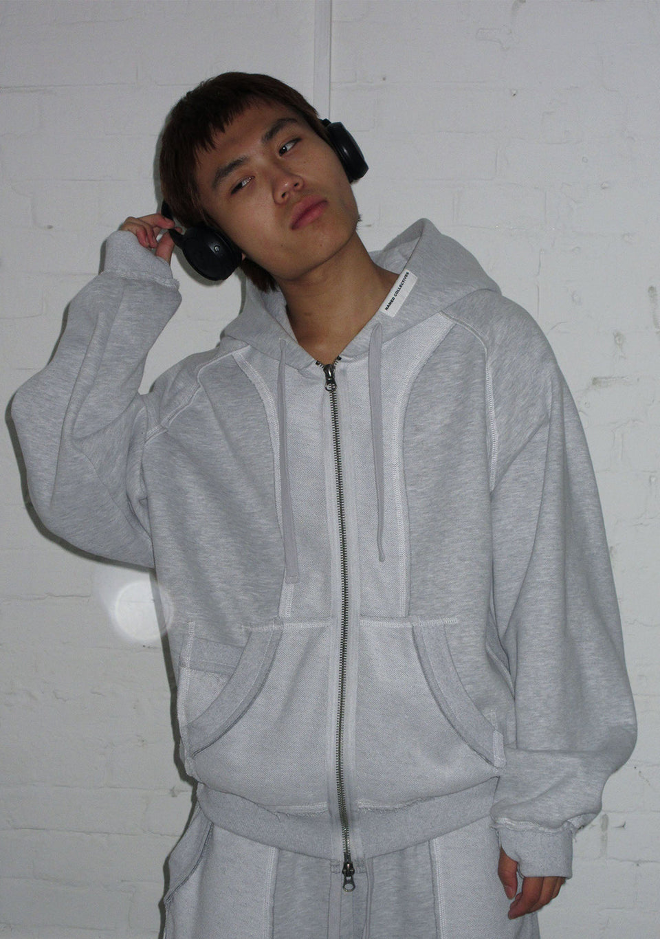 DECONSTRUCTED ZIP HOODIE GREY MARL