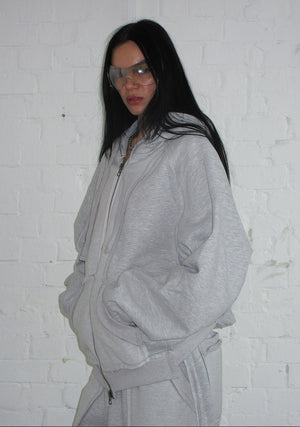 DECONSTRUCTED ZIP HOODIE GREY MARL