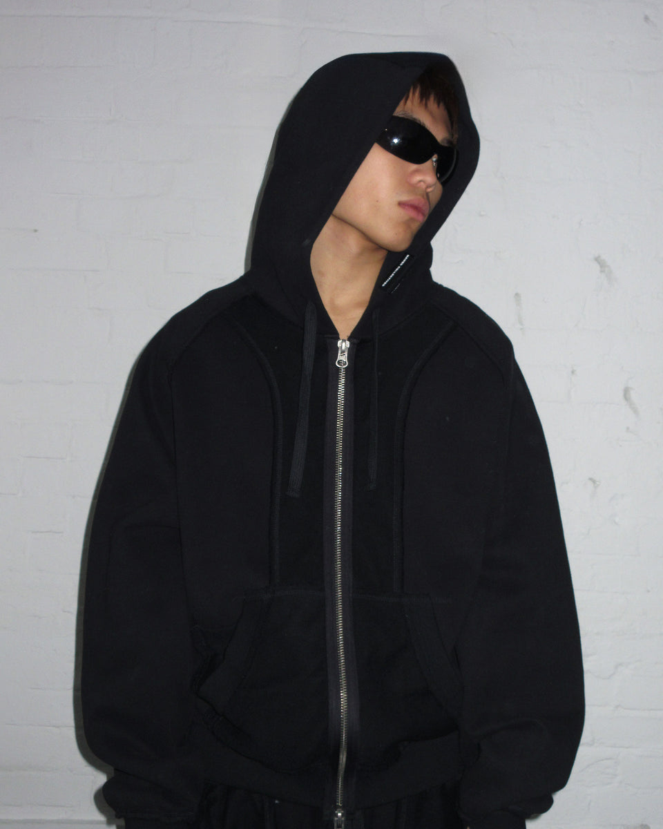 DECONSTRUCTED ZIP HOODIE JET BLACK