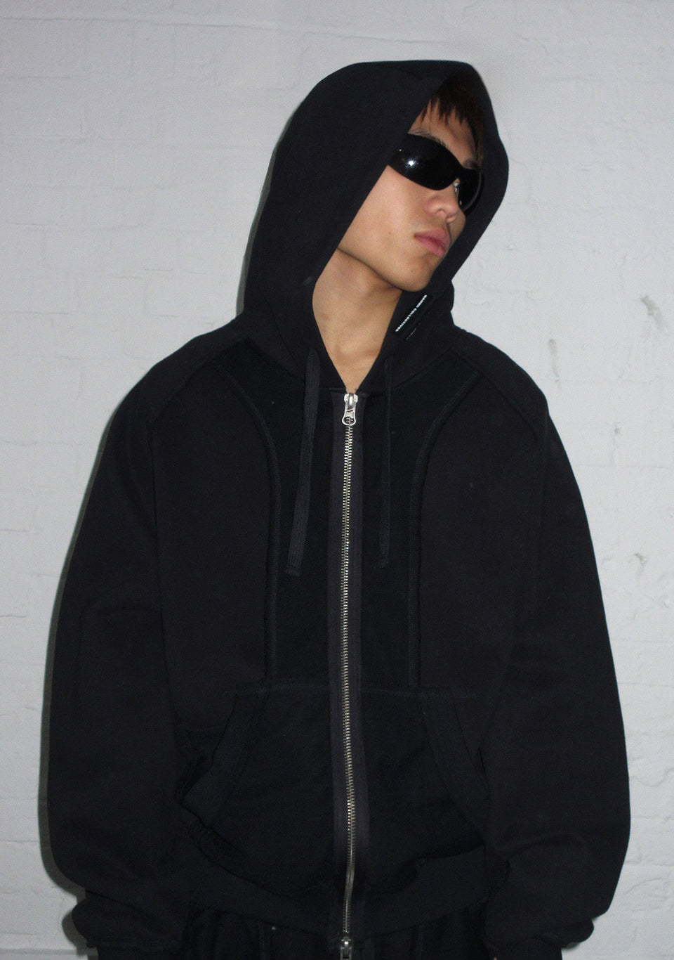 DECONSTRUCTED ZIP HOODIE JET BLACK