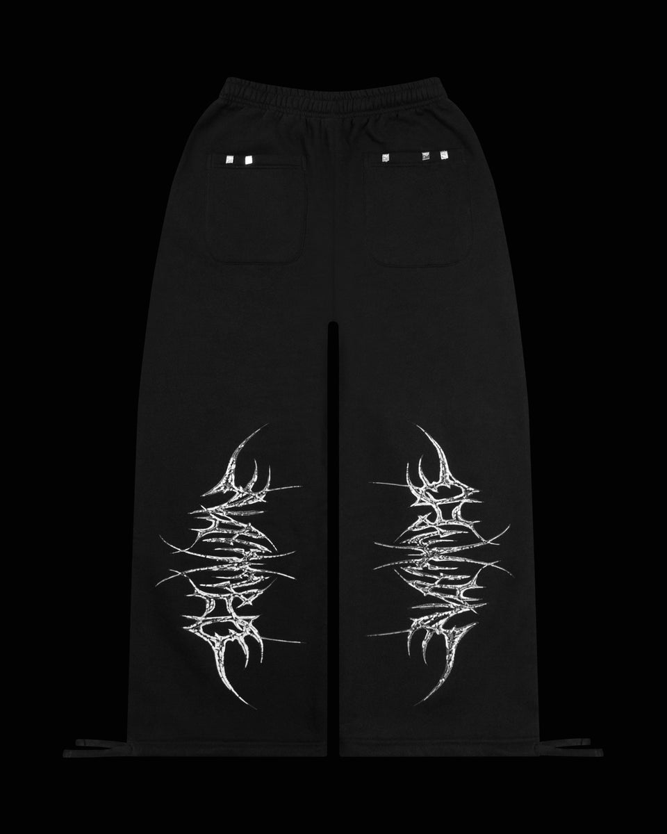 DESTROY CHROME PIERCED OVERSIZED SWEATPANTS BLACK