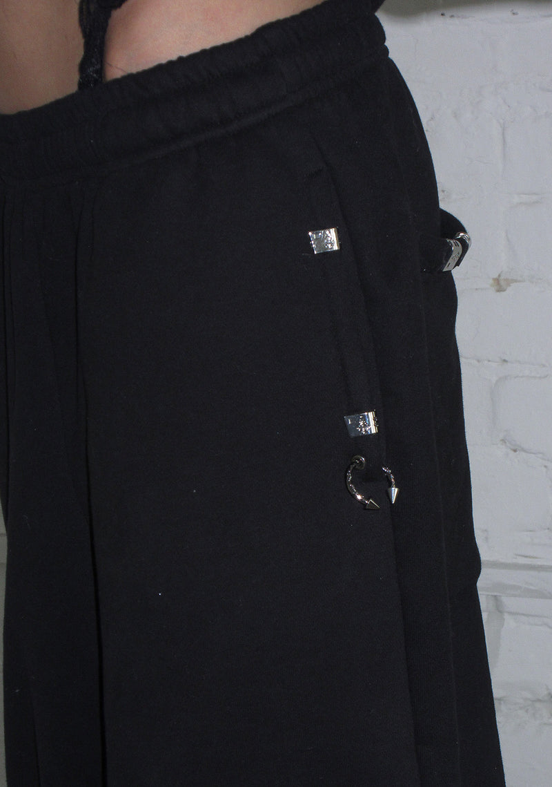 DESTROY CHROME PIERCED OVERSIZED SWEATPANTS BLACK