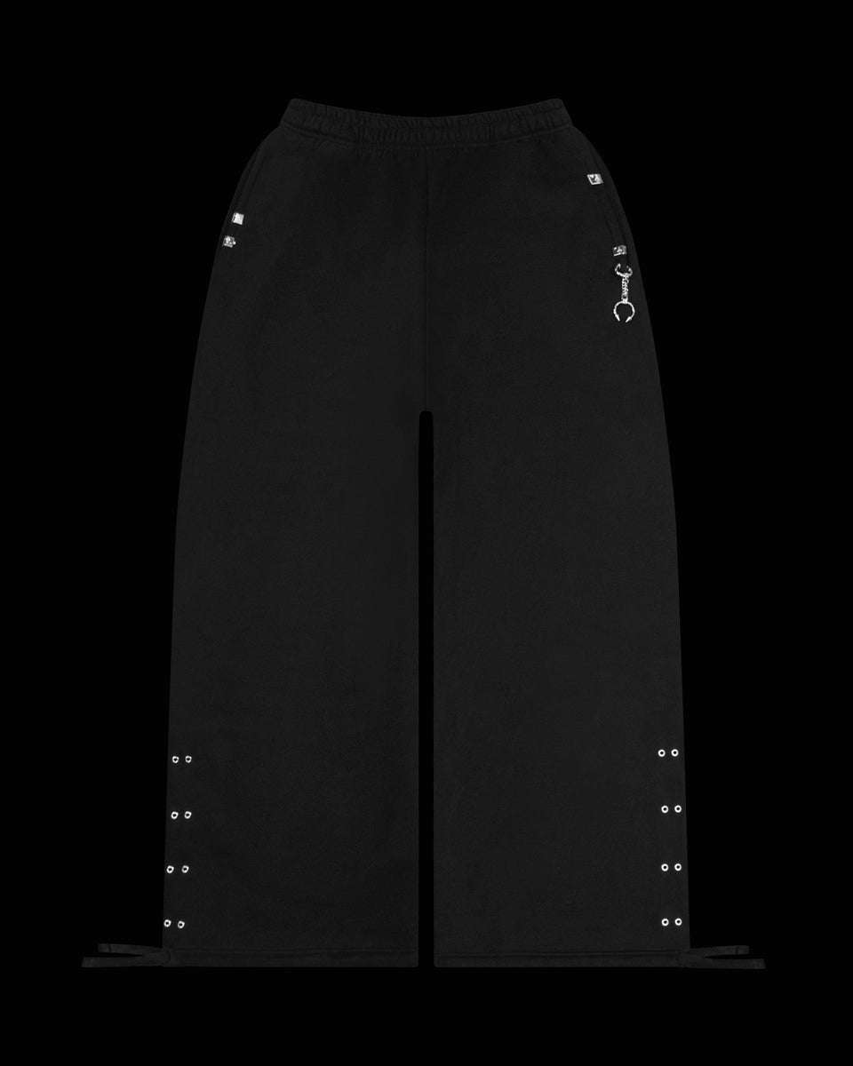 DESTROY CHROME PIERCED OVERSIZED SWEATPANTS BLACK