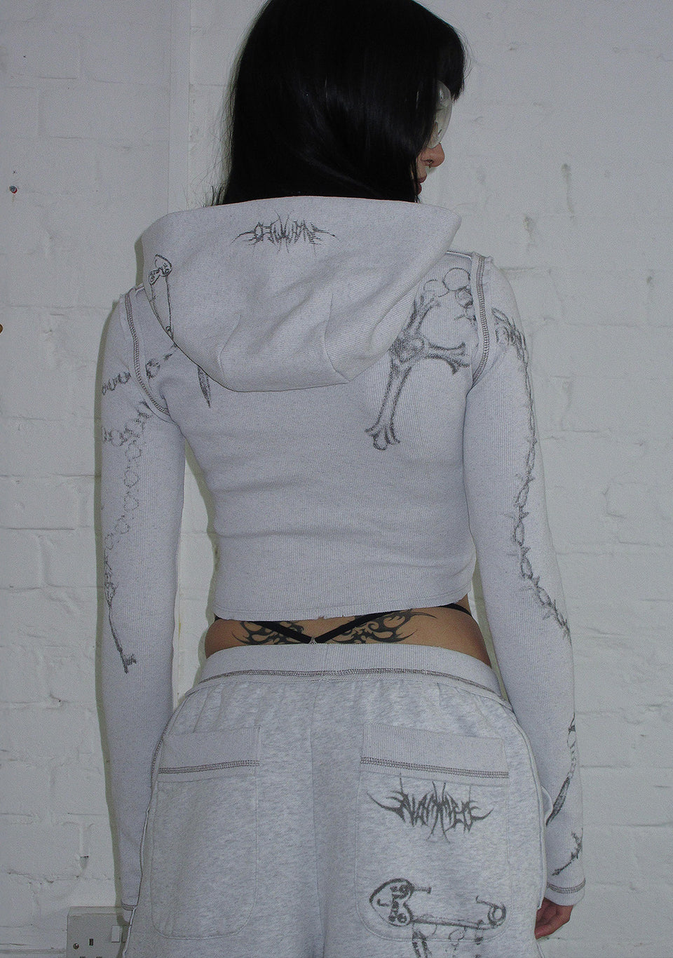 DESTROY CROPPED FITTED RIB ZIP HOODIE GREY MARL