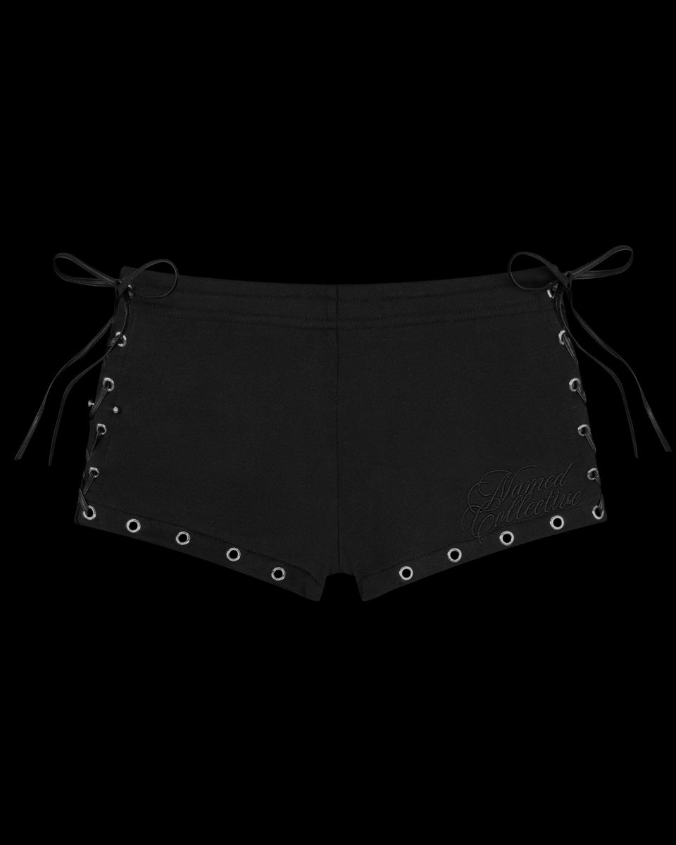 DESTROY PIERCED CORSET HOTPANT SHORTS BLACK